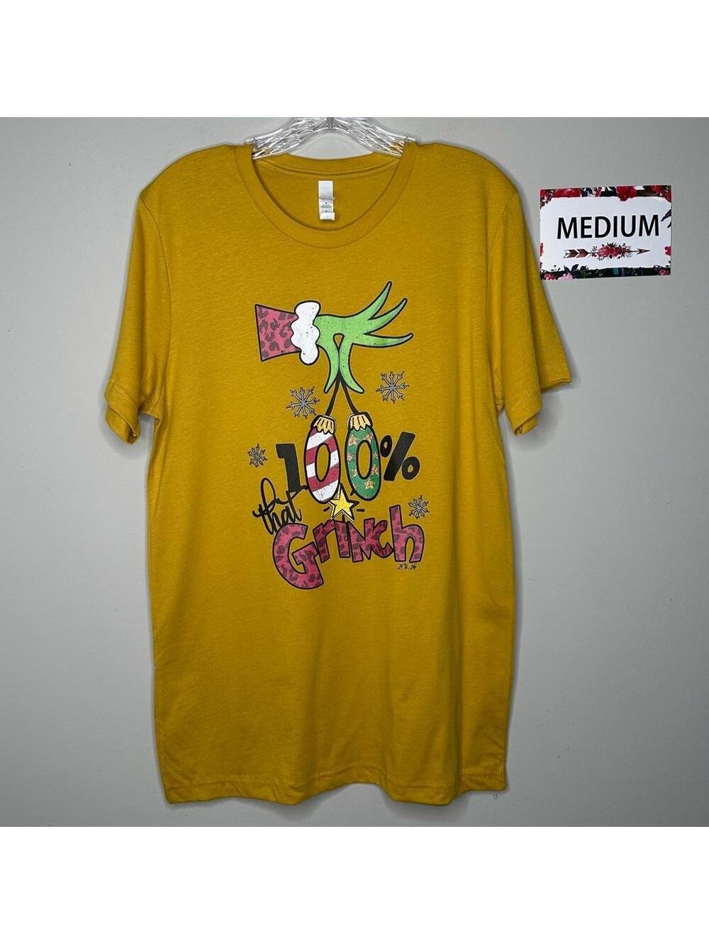 100% That Grinch Medium mustard Christmas Tee - L&B Life
